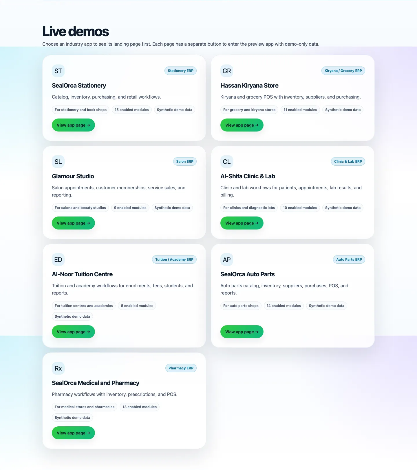 Buildora product gallery showing generated business applications